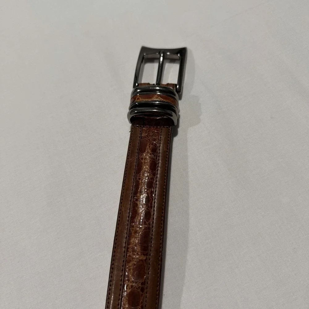 Mezlan Genuine Crocodile Leather Belt Size 34 Brown Made in Spain